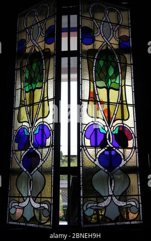 Art nouveau stained glass window at Cheong Fatt Tze Mansion in George Town Stock Photo