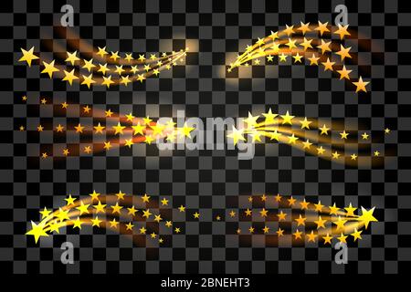 Set of Cartoon glow light effect star trails on transparent background. Vector illustration. Stock Vector
