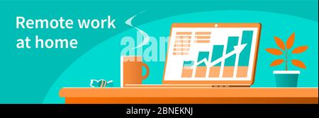 Banner with a laptop for working at home. Stock Vector