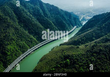 Aerial view of Meikou section of Ning Jing Yan Expressway in Guanxia Village in Shaoyang city, south China's Hunan province, 9 April 2020. Stock Photo