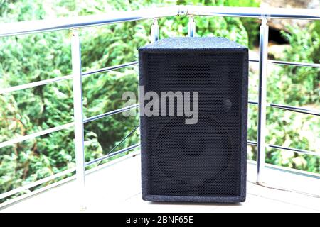 guitar amplifier isolated on green background . guitar amplifier and loudspeaker audio sound . Big guitar amplifier speaker cabinet . Stock Photo