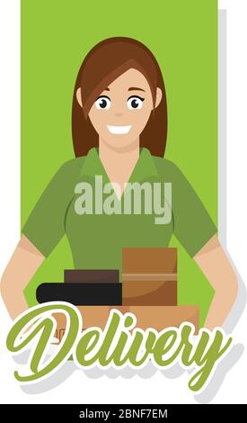 Delivery woman with a package Stock Vector