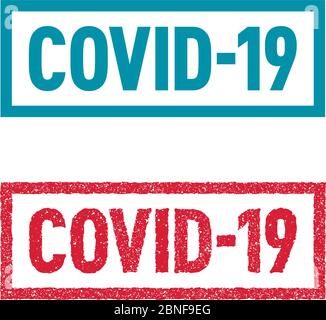 Covid-19 turquoise solid and red ink rubber stamp simple badges on white background. Stock Vector