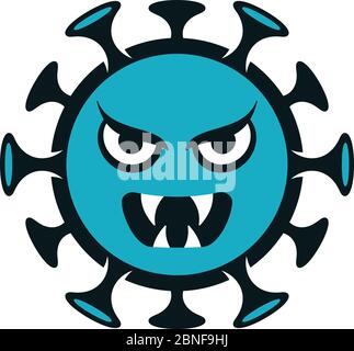 Angry Coronavirus monster emoticon. Turquoise scary Covid-19 isolated vector icon. Stock Vector