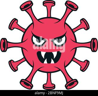 Coronavirus vector icon with scary monster face. Red Covid-19 emoticon on white background. Stock Vector
