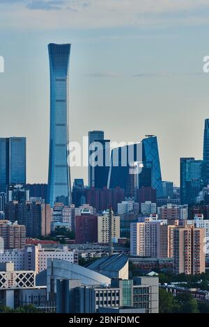 Beijing landmarks, including the China Zun, stand to form a skyline at sunset, Beijing, China, 17 April 2020. *** Local Caption *** fachaoshi Stock Photo