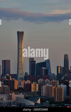 Beijing landmarks, including the China Zun, stand to form a skyline at sunset, Beijing, China, 17 April 2020. *** Local Caption *** fachaoshi Stock Photo