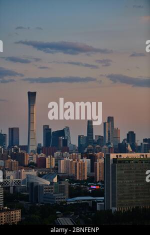 Beijing landmarks, including the China Zun, stand to form a skyline at sunset, Beijing, China, 17 April 2020. *** Local Caption *** fachaoshi Stock Photo