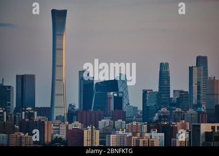 Beijing landmarks, including the China Zun, stand to form a skyline at sunset, Beijing, China, 17 April 2020. *** Local Caption *** fachaoshi Stock Photo