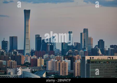 Beijing landmarks, including the China Zun, stand to form a skyline at sunset, Beijing, China, 17 April 2020. *** Local Caption *** fachaoshi Stock Photo