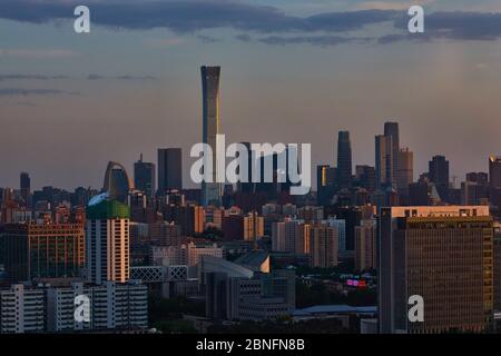 Beijing landmarks, including the China Zun, stand to form a skyline at sunset, Beijing, China, 17 April 2020. *** Local Caption *** fachaoshi Stock Photo