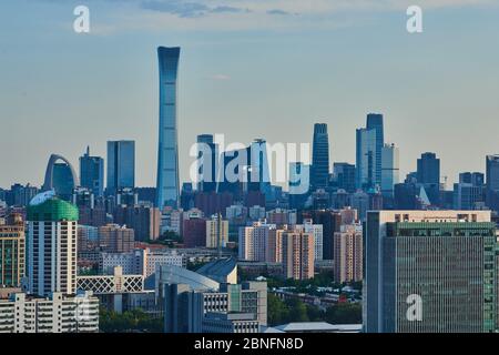 Beijing landmarks, including the China Zun, stand to form a skyline at sunset, Beijing, China, 17 April 2020. *** Local Caption *** fachaoshi Stock Photo