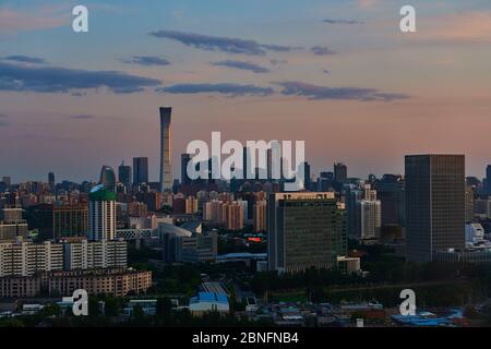 Beijing landmarks, including the China Zun, stand to form a skyline at sunset, Beijing, China, 17 April 2020. *** Local Caption *** fachaoshi Stock Photo