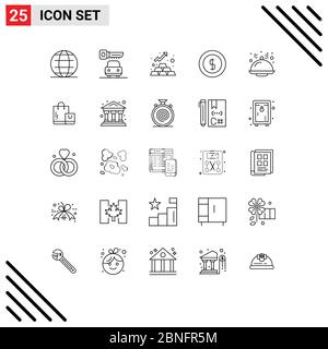 25 Creative Icons Modern Signs and Symbols of line, dome, gold, money, coin Editable Vector Design Elements Stock Vector