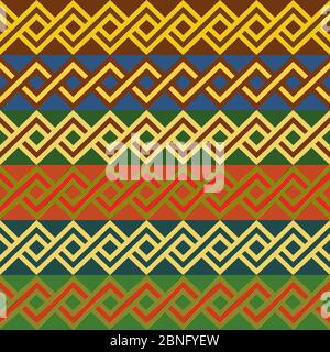 Vector seamless patterns on ethnic motifs blue, orange, green and yellow Stock Vector