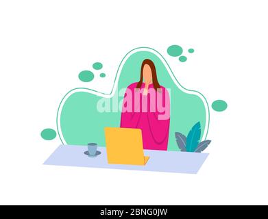 Flat illustration of a girl sitting reading the latest news using a netbook. Flat style cartoon character with the concept of people reading the news Stock Vector