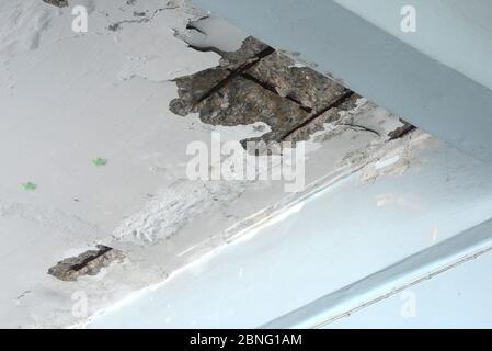 Cracks in Ceiling texture are the danger, close up view Stock Photo