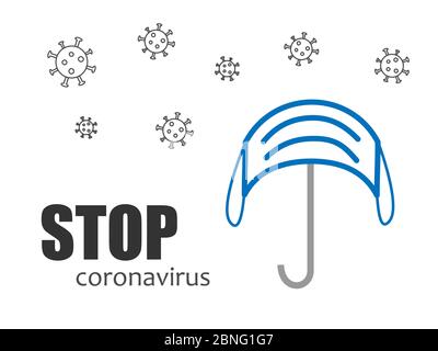 Umbrella face mask as a concept of protection against coronavirus for apps and websites. Stock vector illustration on white background. Isolated Stock Vector