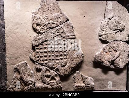 Closeup of ancient wall carvings displayed at the Museum of Anatolian Civilizations Ankara Turkey Stock Photo