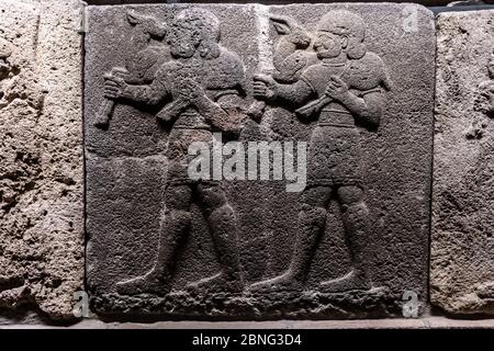 Closeup of ancient wall carvings displayed at the Museum of Anatolian Civilizations Ankara Turkey Stock Photo