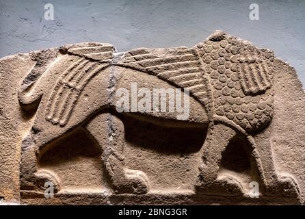 Closeup of ancient wall carvings displayed at the Museum of Anatolian Civilizations Ankara Turkey Stock Photo