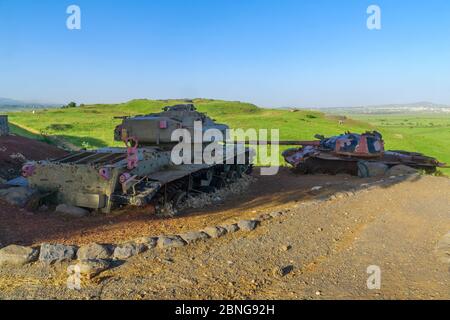 El-Rum, Israel - May 12, 2020: View of the Oz 77 Memorial (Valley of Tears) for Yom Kippur war (1973) in the Golan Heights. Northern Israel Stock Photo