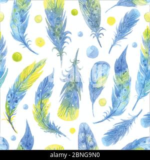 Watercolor seamless pattern with feathers. Vector illustration Stock Vector