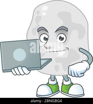 Diligent planctomycetes cartoon drawing concept working from home with laptop Stock Vector