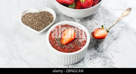 Strawberry chia jam made with chia seeds Stock Photo