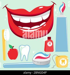 Illustration set of dental hygiene objects. Stock Photo