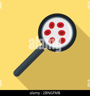 Blood under magnifier icon. Flat illustration of blood under magnifier vector icon for web design Stock Vector