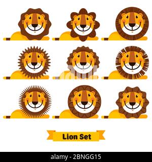 Cute African lion for logo, symbol. Vector illustration isolated on a white background Stock Vector