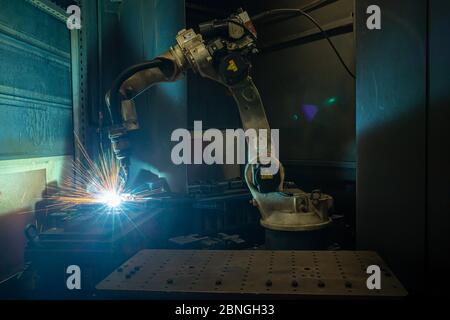 robots welding in a car Stock Photo
