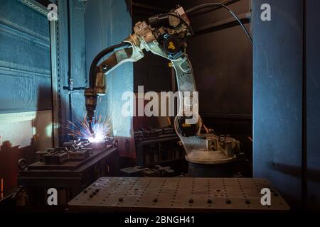 robots welding in a car Stock Photo