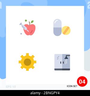 Set of 4 Commercial Flat Icons pack for apple, interface, drug, tablet, plumber Editable Vector Design Elements Stock Vector