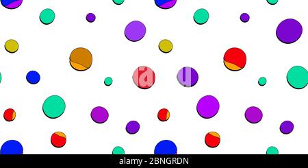 Multicolored doodle circles with shadows. Funny cartoon colored seamless pattern. Stock Vector