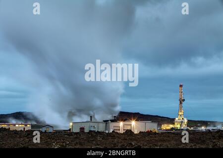 Geothermal power plant at night Stock Photo