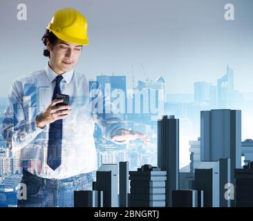 The futuristic architect doing urban planning Stock Photo