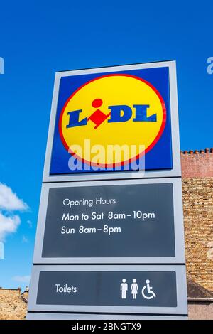 Logo sign for Lidl supermarket, Kilmarnock, Scotland, UK Stock Photo