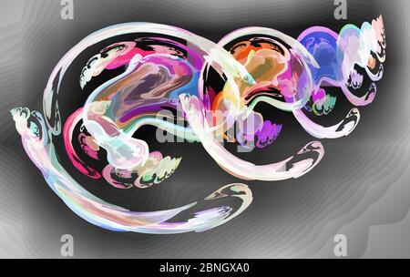 A whimsical abstract drawing on a dark background. Stock Photo