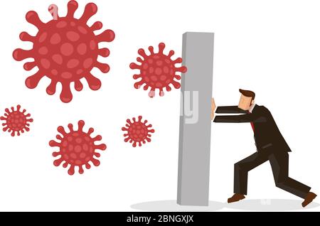 Businessmen blocking away from coronavirus. Concept of coronavirus impact on economy. Vector illustration. Stock Vector