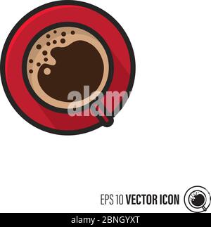 Coffee cup top view vector line and color  filled outline icon Stock Vector