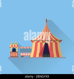 Flat design long shadow vintage circus and box office square vector illustration Stock Vector