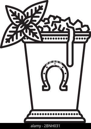 Kentucky Derby Mint Julep drink in silver cup vector line icon. Classic cocktail recipe outline symbol. Stock Vector