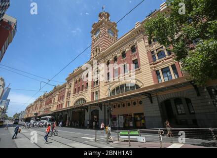 Side view of Flinders Street Railway Station in Melbourne, Victoria,Australia. Stock Photo