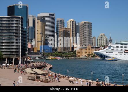 Looking towards the Circular Quay from Bennelong Point, Sydney, New South Wales, Australia. Stock Photo