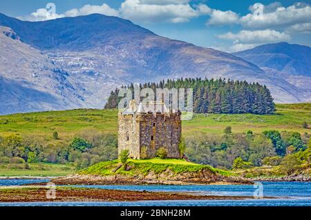 Castle Stalker near Portnacroish in Loch Linnhe Lorn Scotland Stock Photo