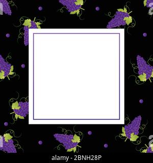 Pueple Grape Banner on Black Background. Vector Illustration. Stock Vector