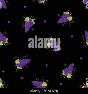 Pueple Grape on Black Background. Vector Illustration. Stock Vector