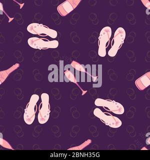 Flip flop shoe and Champagne icons vector seamless pattern background ...